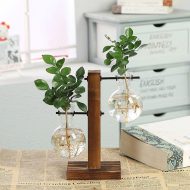 Glass Propagation Vase with Vertical Wooden Stand - Image 2