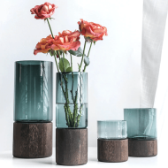 Serenity Wood Base Glass Vases - Image 4