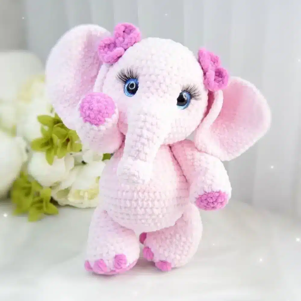 Amigurumi Elephant Crochet Pattern – pink view of plush elephant