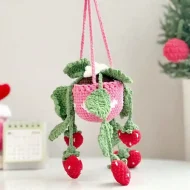 Easy Crochet Strawberry Plant Hanger Pattern - DIY Hanging Planter for Small Spaces crochet strawberry plant pattern