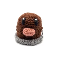 Diglett reversible crochet pattern — the finished Diglett amigurumi standing alone on a white background