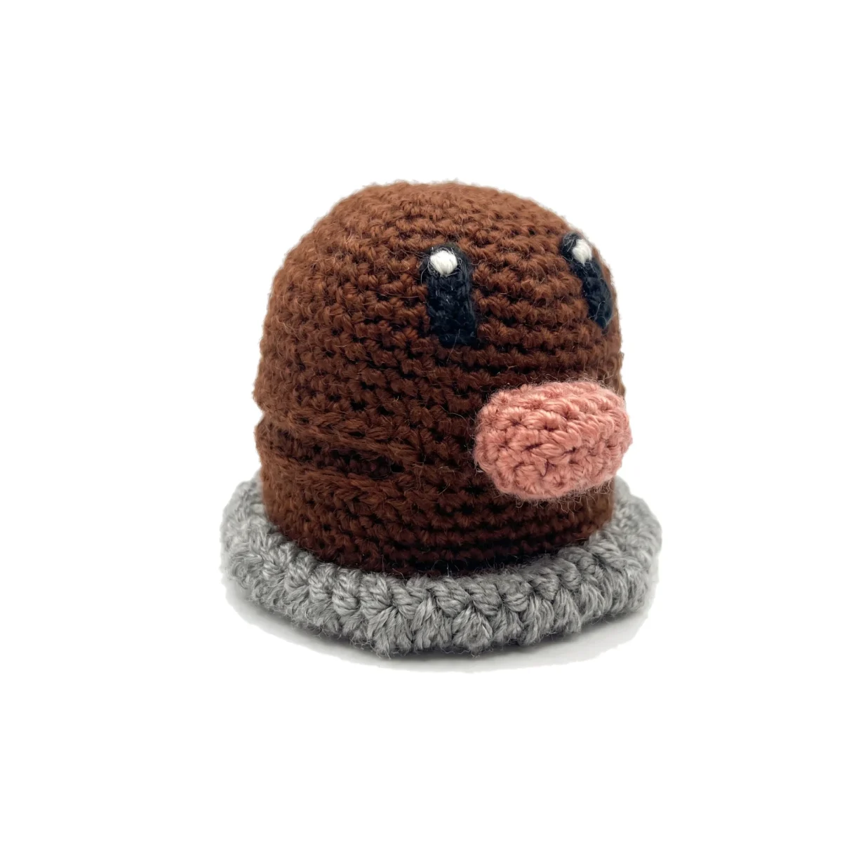 Diglett reversible crochet pattern — a left side view of the Diglett amigurumi