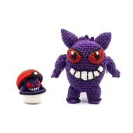 Gengar reversible crochet pattern — the Gengar plush with the closed ball, showing both halves of the pattern