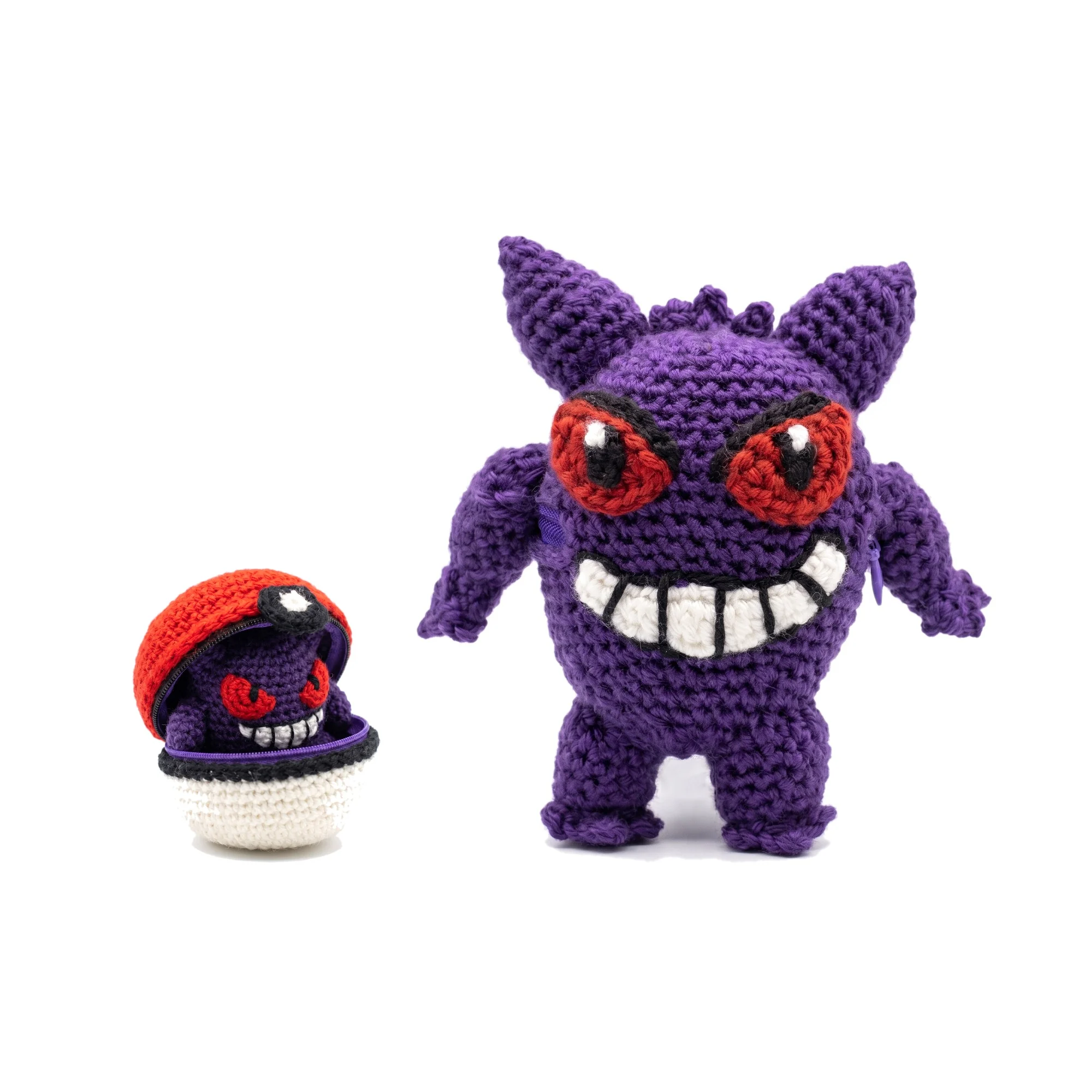 Gengar Reversible Crochet Pattern Gengar reversible crochet pattern — the Gengar plush with the closed ball, showing both halves of the pattern