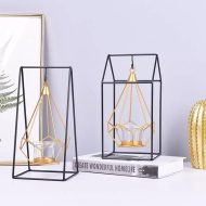 Geometric Iron Hanging Lantern Candle Holder or Vase - Image 7