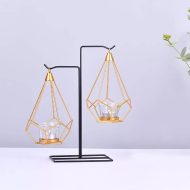 Geometric Iron Hanging Lantern Candle Holder or Vase - Image 9