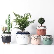 Ceramic Abstract Sleeping Face Planter with Headband and Glasses - Image 3