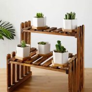 Hexagon Ceramic Succulent Planter with Bamboo Saucer - Image 9