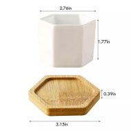 Hexagon Ceramic Succulent Planter with Bamboo Saucer - Image 11