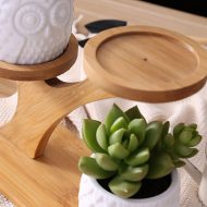 Tiered Ceramic Owl Succulent Planters with Bamboo Shelf - Image 2