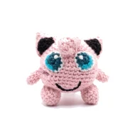 Jigglypuff reversible crochet pattern — the finished Jigglypuff amigurumi standing alone on a white background