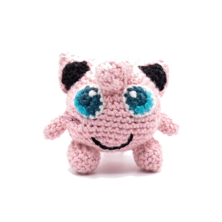 Jigglypuff reversible crochet pattern — the finished Jigglypuff amigurumi standing alone on a white background