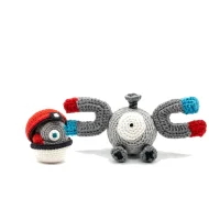 Magnemite reversible crochet pattern — the Magnemite plush with the closed ball, showing both halves of the pattern