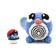 Poliwag reversible crochet pattern — the Poliwag plush with the closed ball, showing both halves of the pattern