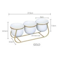 White Ceramic Succulent Planter Trio with Metal Sleigh Stand - Image 8