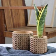 Natural Rattan Texture Cement Planter - Image 3