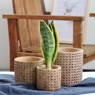 Natural Rattan Texture Cement Planter - Image 4