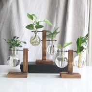 Glass Propagation Vase with Vertical Wooden Stand - Image 11