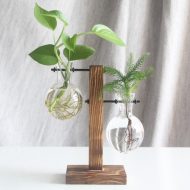 Glass Propagation Vase with Vertical Wooden Stand - Image 12