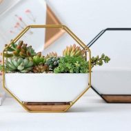 Geometric Ceramic Wall Planter with Octagonal Iron Frame - Image 9