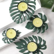 Wrought Iron Monstera Leaf Tealight Candle Holders - Image 3