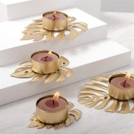 Wrought Iron Monstera Leaf Tealight Candle Holders - Image 2