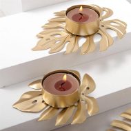 Wrought Iron Monstera Leaf Tealight Candle Holders - Image 5