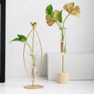 Gold Flora Metal and Glass Test Tube Propagation Vase - Image 3