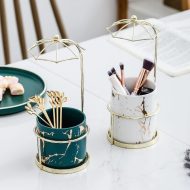 Ceramic Marbled Planter with Gold Umbrella Stand - Image 3