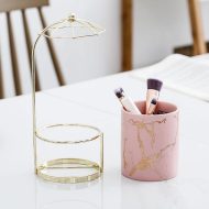 Ceramic Marbled Planter with Gold Umbrella Stand - Image 4