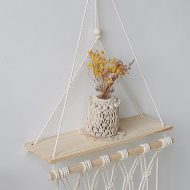 Handmade Macrame Rope Swing Wooden Shelf - Image 4