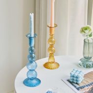 Fleur Pastel Glass Candlestick Holders - Image 2