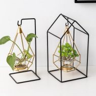 Geometric Iron Hanging Lantern Candle Holder or Vase - Image 3