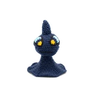 Shuppet reversible crochet pattern — the finished Shuppet amigurumi standing alone on a white background