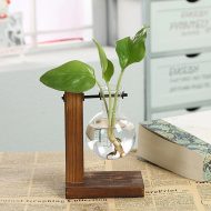 Glass Propagation Vase with Vertical Wooden Stand - Image 3