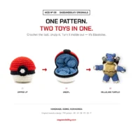 Blastoise reversible crochet pattern — three-step reveal from ball to toy, MOD Nº 08