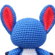 head and big ears close-up from the crochet blue alien pattern amigurumi keychain