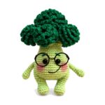 crochet broccoli pattern - finished amigurumi baby broccoli with glasses, front view