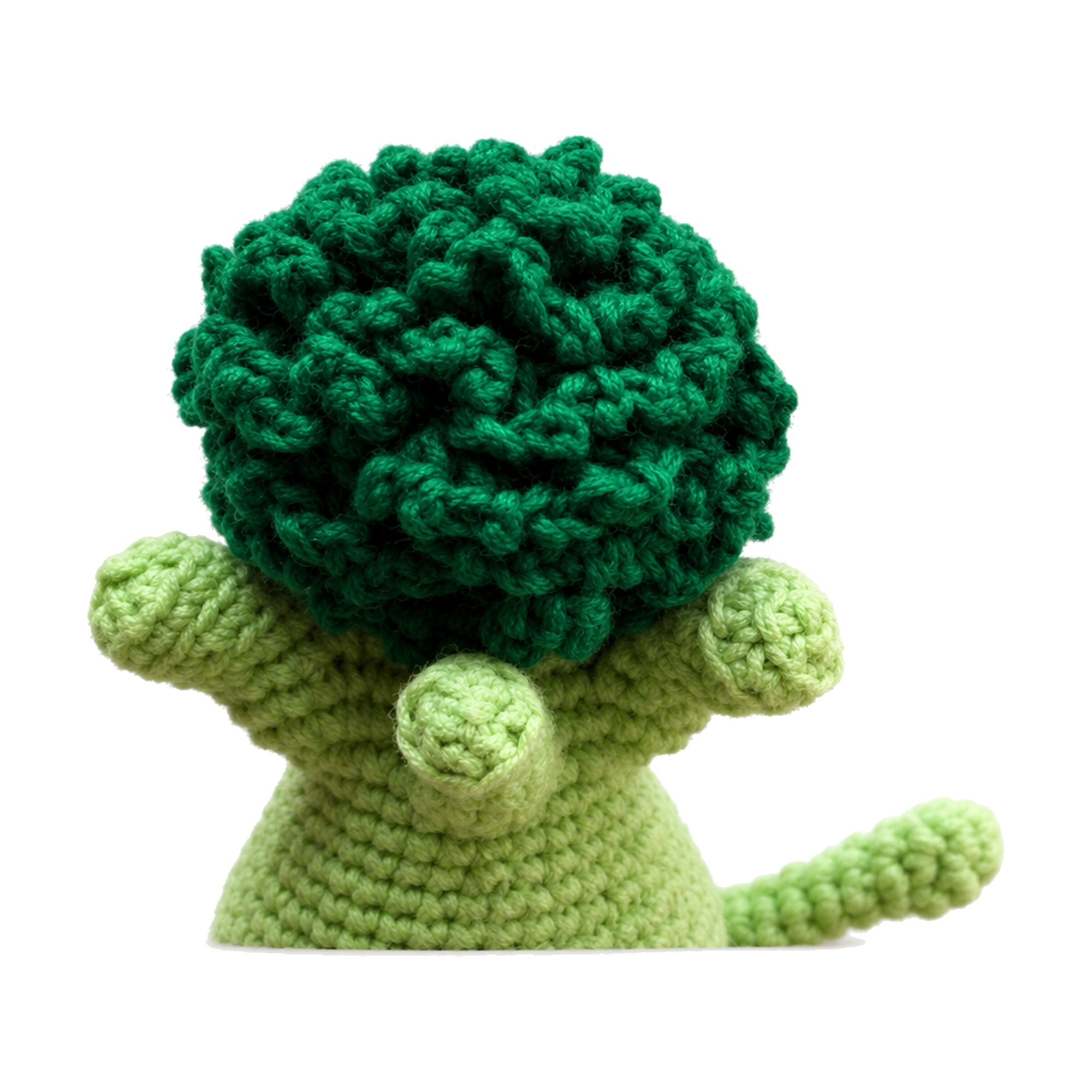 Close-up of the dark-green surface-crochet floret crown on the crochet broccoli pattern