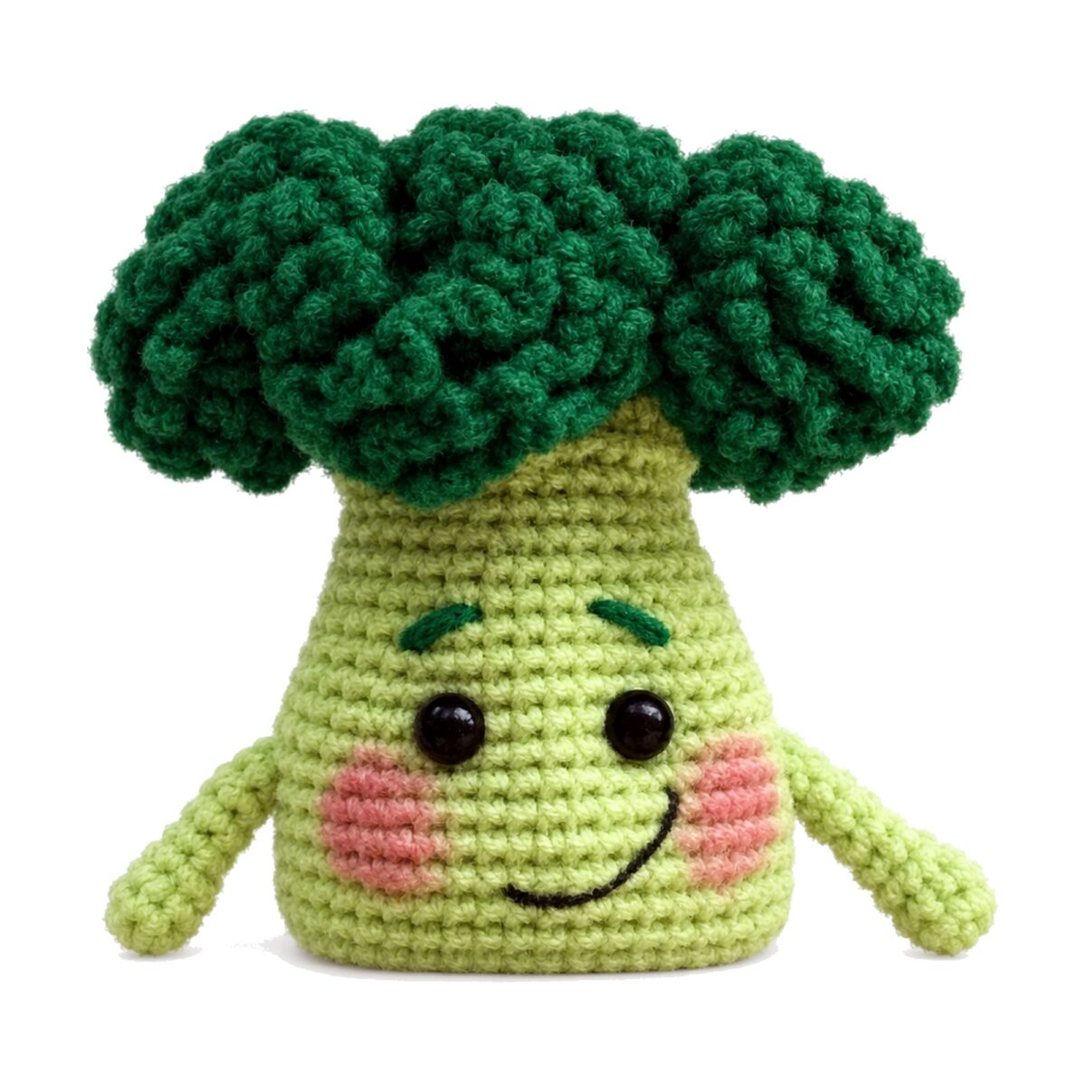 crochet broccoli pattern - close-up of the face and crown showing blushed cheeks
