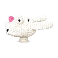 The wide-awake amigurumi bunny from the crochet bunnies on sled pattern, with an open felt-lined mouth