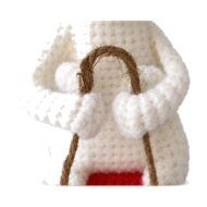 The jute rope harness detail from the crochet bunnies on sled pattern, gripped in the bunnies' paws