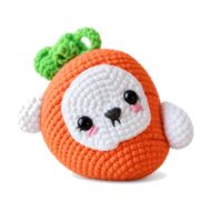 Face close-up from the crochet bunny carrot pattern, bead eyes and embroidered nose