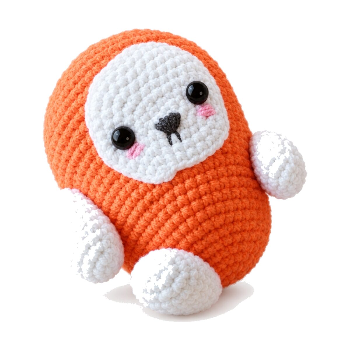Body and feet detail of the crochet bunny carrot pattern toy