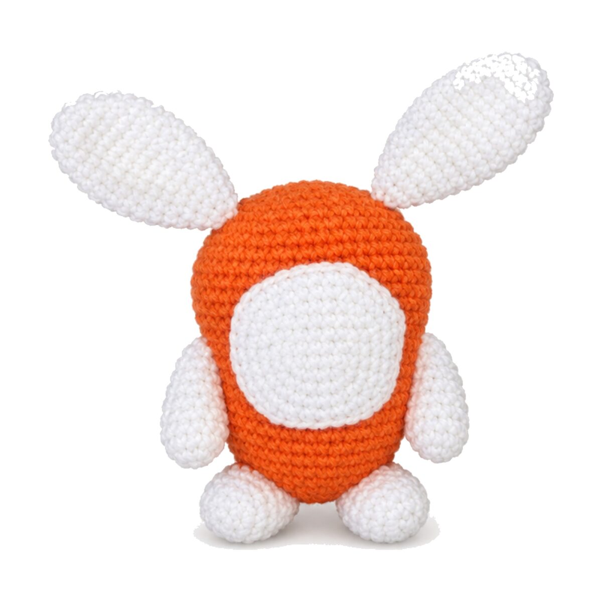 Crochet bunny carrot pattern, three-quarter view