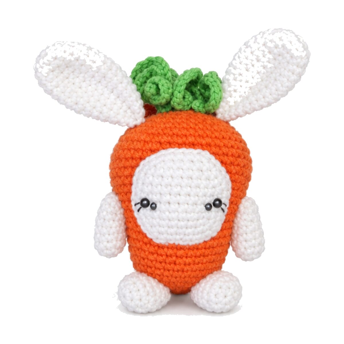 Crochet bunny carrot pattern, face detail, simple eyes