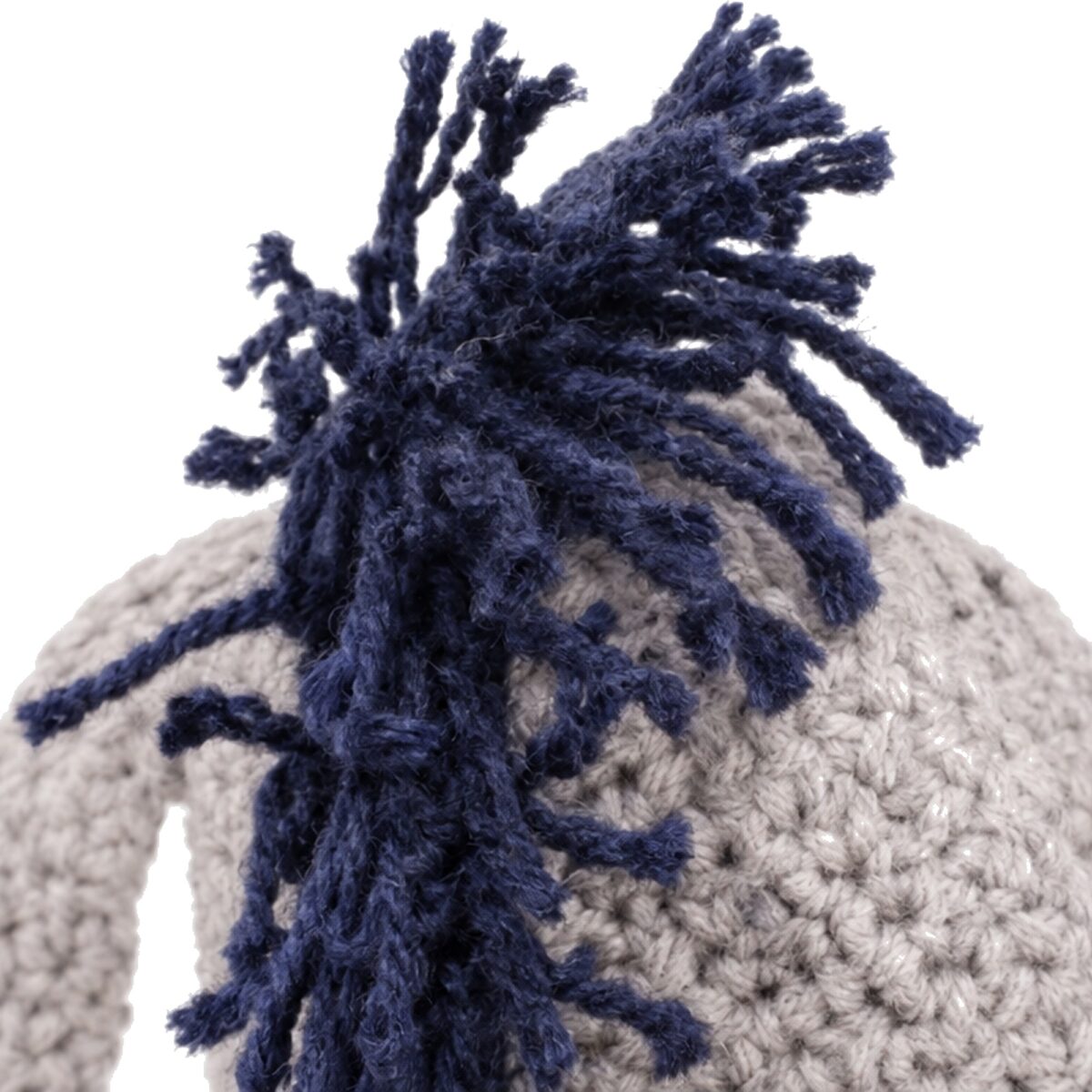 The navy fringe mane detail on the crochet donkey pattern's head