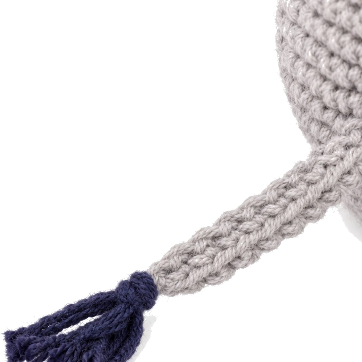 The chained tail and navy fringe tuft on the crochet donkey pattern