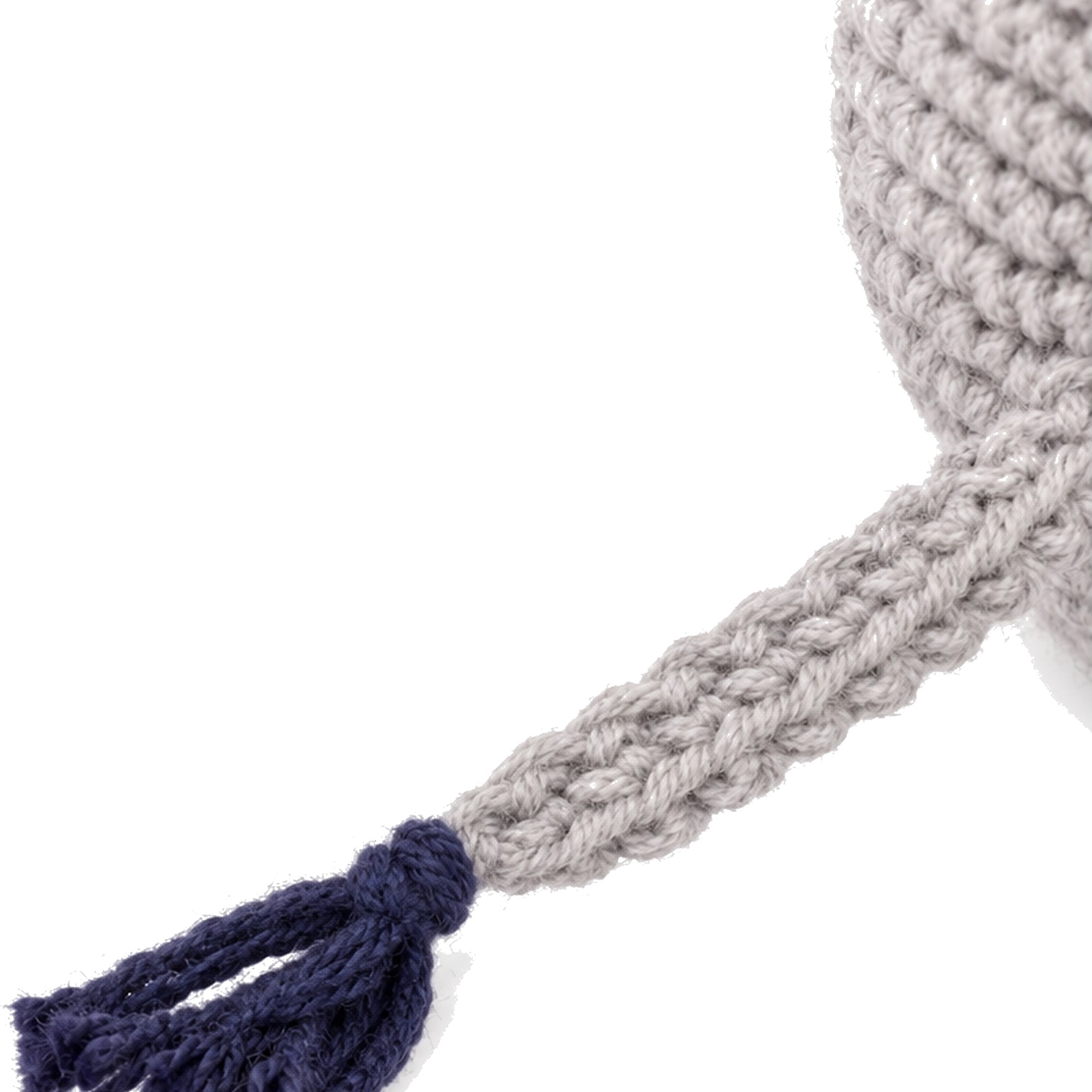 The chained tail and navy fringe tuft on the crochet donkey pattern