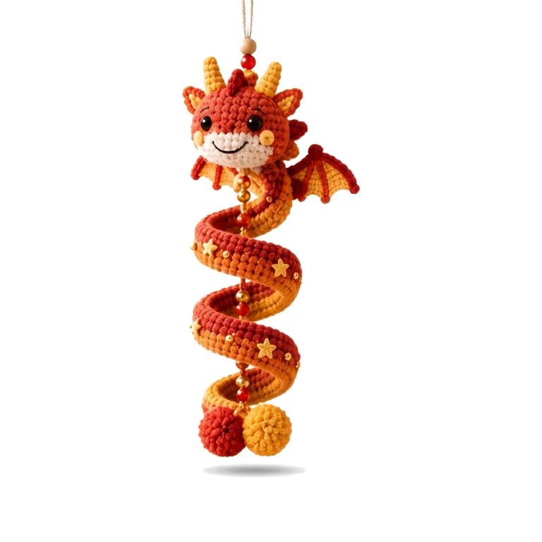 Crochet dragon spiral ornament pattern — the fire dragon spiral — SageandSilky MOD Nº 126